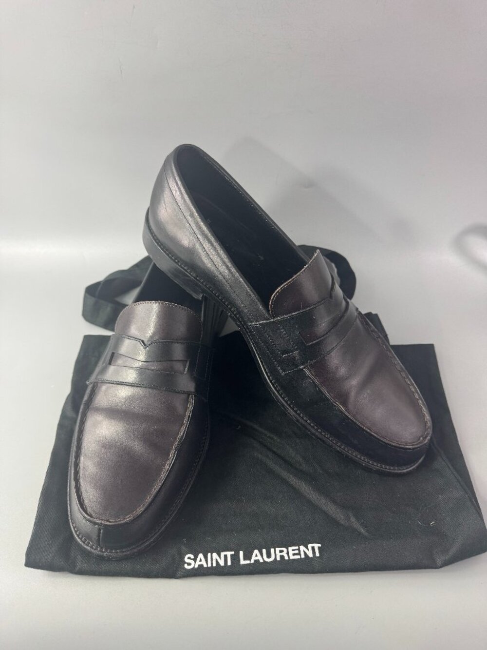 Authentic Saint Laurent Classic Black/Brown Leather Penny Loafer, Men's 44
